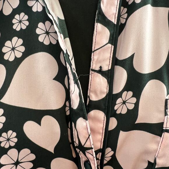 KATE SPADE Black Pink Top Clover Hearts Print Collared PJ Button-Up Medium M - Picture 8 of 11